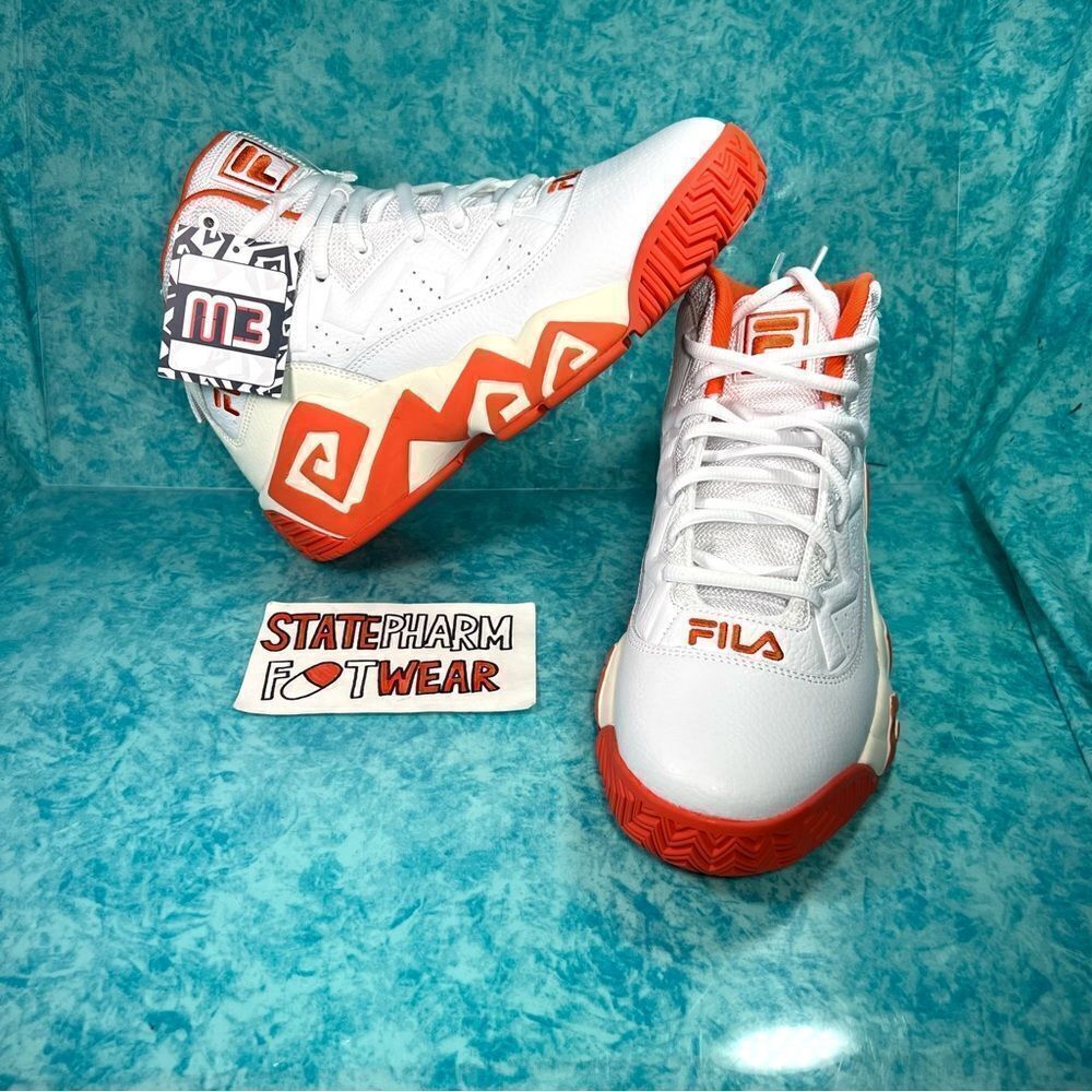Fila MB White Orange Women’s Leather Retro High Top Basketball Shoes Sneakers